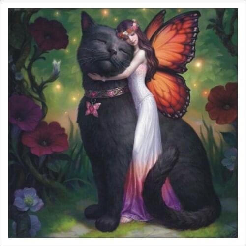Elf girl and cat 5D DIY diamond painting full diamond mosaic sticker embroidery home mural gift T310