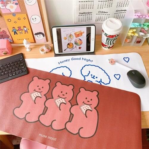 Cartoon Kawaii Non Slip Cute White Dog Smiley Face Placemat Waterproof Table Mat PU Leather Plastic Placemats Decoration 1PCS