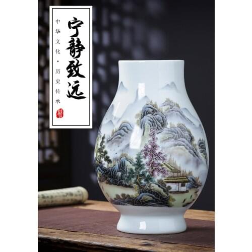 Jingdezhen ceramics, pastel landscape painting, lucky vase, rich bamboo, living room, TV cabinet