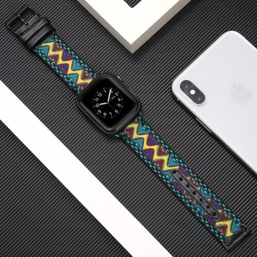 New leather strap for Apple Watch 5 4 band 42mm 38mm 40mm 44m Nylon Strap for iWatch Series 1 2 3 4 5 Bands Sport loop 44mm 42mm