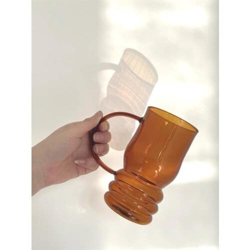 Creative Glass Coffee Cup High Temperature Resistant Tea Cup European Color Belt Handle Cup Large Personalized Beer Cup With