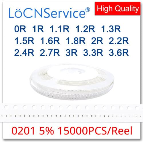 LoCNService 0201 J 5% 15000pcs 0R 1R 1.1R 1.2R 1.3R 1.5R 1.6R 1.8R 2R 2.2R 2.4R 2.7R 3R 3.3R 3.6R smd resistor 1R1 1R2 OHM