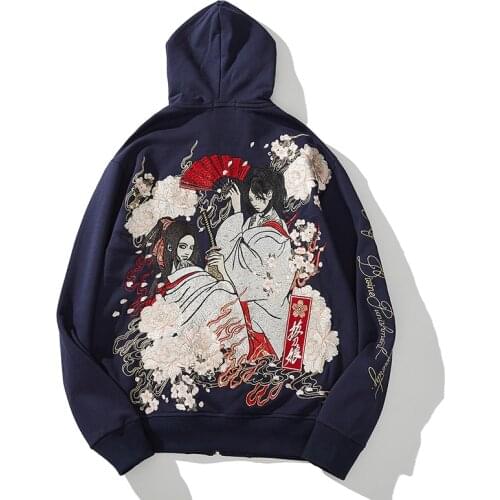 Makuluya Samurai-Girl Geisha Fan Heavy Work Embroidered Zippers Casual Japan Style Hoodies All-Match Fashionable Modern PopularL
