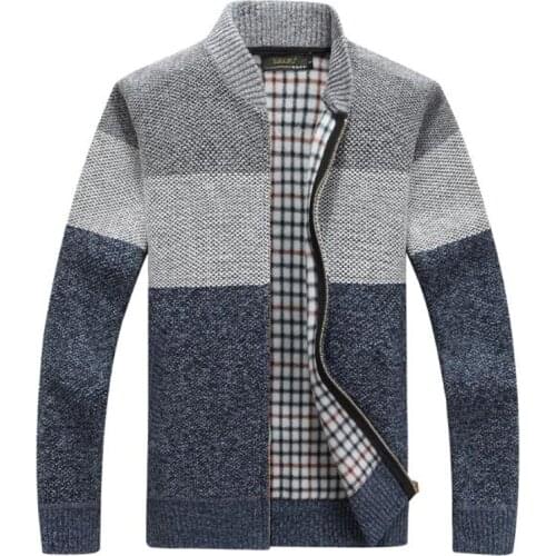 SHIERXI Mens Fleece Sweate Autumn Winter Warm Cashmere Dress Slim Fat Wool Zipper Casual Sweater Men Knitted Coat