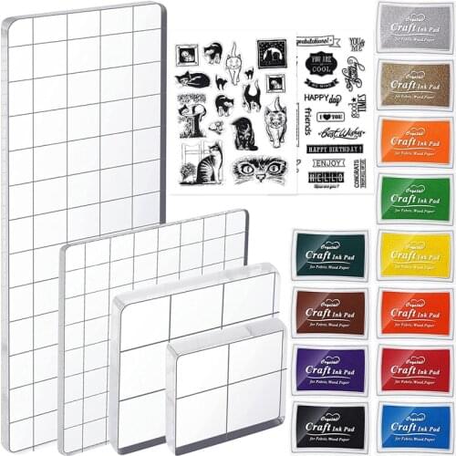18 Pieces of Acrylic Stamp Block Set Craft Ink Pads, Acrylic Stamp Blocks,Used for Scrapbook Card Making Animal Set
