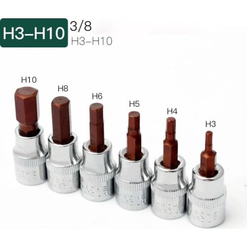6pcs 3/8 Inch Drive Hex Bit Sockets Set H3 H4 H5 H6 H8 H10 Metric Screwdriver Bit Sockets Hand Tools Socket Joint Hexagonal