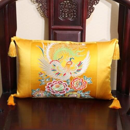 New Chinese Satin Embroidery Dragon and Phoenix Figure by Cushion Cover