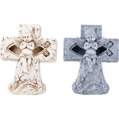 Jesus Cross Ornament Resin Angel Figurine Catholic Jesus Religious Decoration Home Desktop Decor Perfect Gift