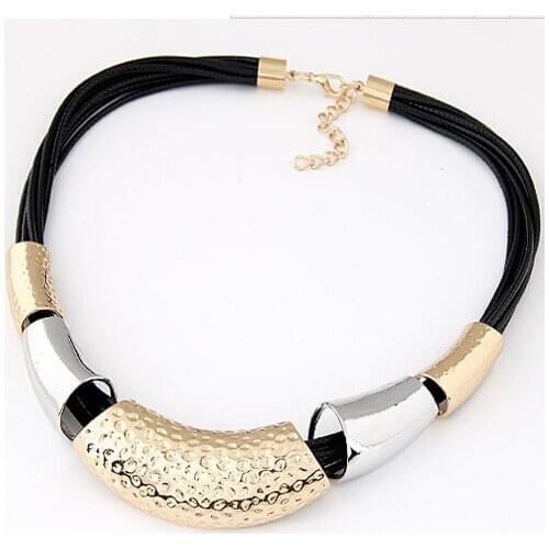 Trendy Jewelry Alloy Geometric Leather Rope Short Necklace Clavicle Chain for Men and Women Apply Ethnic African Jewelry