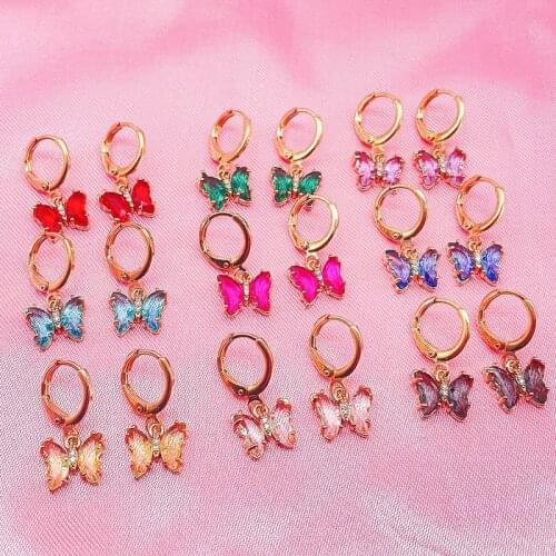 Peixin Beautiful Crystal Butterfly Dangle Earrings For Women Korean Shiny Butterfly Drop Earrings Women Girls Jewelry Wholesale