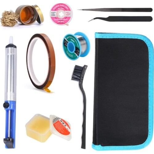 YIHUA Tweezers Soldering Cleaning Brush Welding Flux Solder Wire Tin Suction Pen Suction Wire Soldering Repair Tools Bag