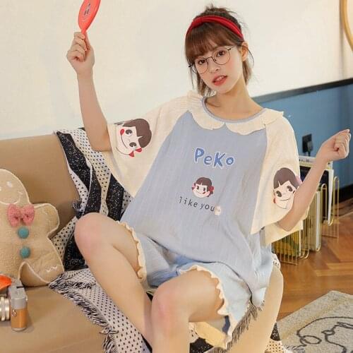 Pajamas Womens Spring and Summer New Style Cotton Short-sleeved Shorts Cartoon Japanese Loose Summer Home Service Pyjama Shorts