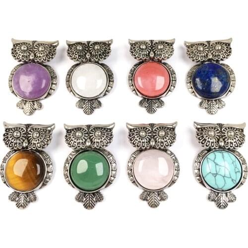 High Quality Natural Stones Pendant charms Retro Animal Owl Pendants for Jewelry Making DIY Reiki Necklaces Accessories 28x45mm
