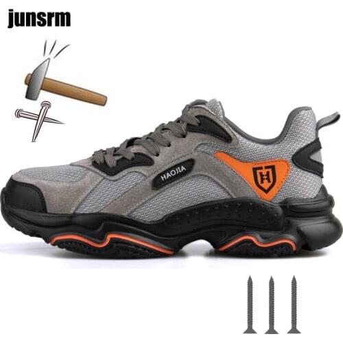 Casual breathable outdoor sports safety shoes puncture-proof boots comfortable industrial mens steel toe work shoes