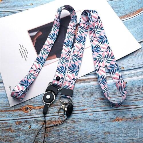 50pcs/lot Lanyard for Keys New flower leaves lanyard for iphone 6 7 8 plus Keychains Phone Hanging Strap Neck Strap