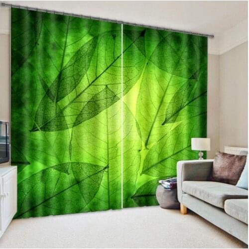 Green leaf Curtain Luxury Blackout 3D Window Curtains For Living Room Bedroom Drapes Cortinas Rideaux Customized size pillowcase