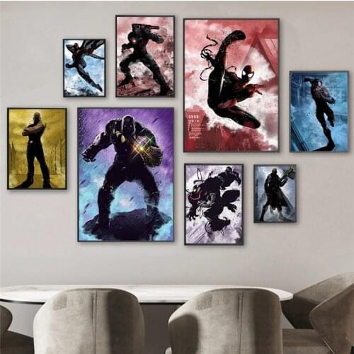 Marvel Avengers Watercolor Canvas Painting Superhero Spiderman Iron Man Posters and Prints Wall Art Picture for Kids Room Decor