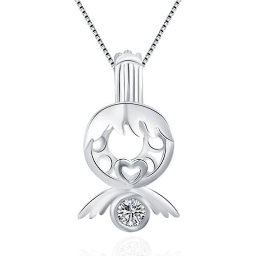 CLUCI Silver 925 Romantic Angel Heart Charms Pendant Women Jewelry Gift 925 Sterling Silver Pearl Locket Cage Pendants SC073SB