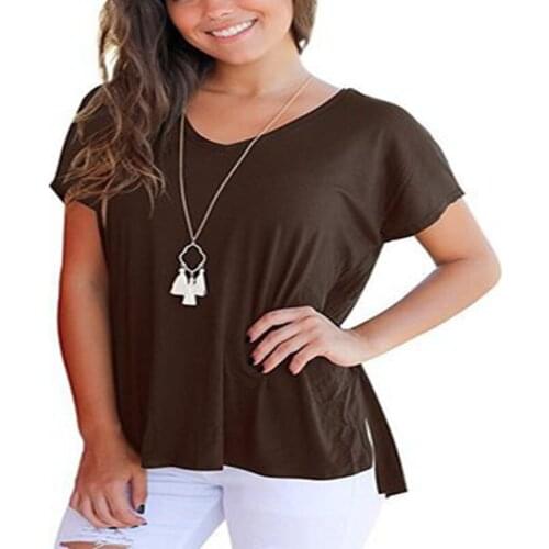 Spring And Summer New Womens Bandage Front Short Back Long Solid Side Seam Split V-Neck Short Sleeve Loose T-Shirt For Women