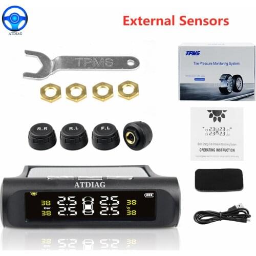 Solar Power USB TPMS Car Tire Pressure Monitoring System LCD 4 External / Internal Sensors for SUV Temperature Warning