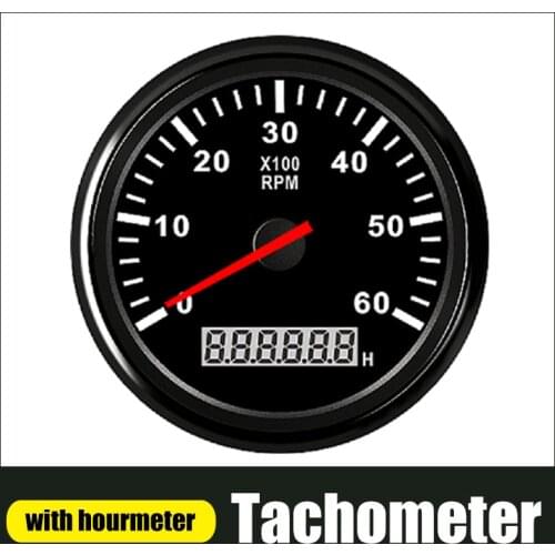 3-8K RPM Tachometer with LCD Hourmeter Red Backlight Tacho Meter For Car Boat 12V/24V For Car Boat Yacht