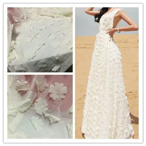 Three-dimensional 3D embroidered chiffon cloth fabric for wedding dress stage background T stage carpet