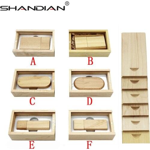 SHANDIAN USB 2.0 Wooden+gift box usb flash drive rotatable pendrive 4GB 16GB 32GB 64GB memory stick U disk for 1PCS free logo