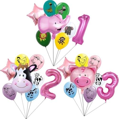8pcs/set Cow Pig Elephant Head Birthday Balloons Animal Theme Party Animals Decor 12inch Latex Helium Kid Toys Supplies