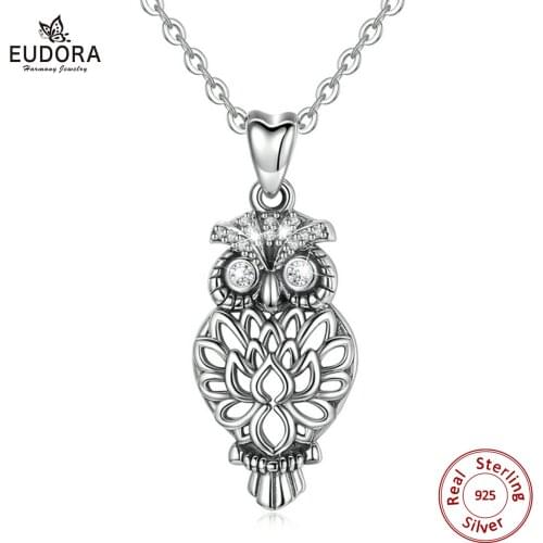EUDORA 925 Sterling Silver Owl Tree of Life Pendant Necklace dainty bird necklace leaf branch owl Pendants for Women Gift CYD460