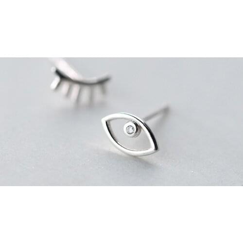 MloveAcc 925 Sterling Silver Women Fashion Tiny Eyebrow Eye Stud Earrings Cute Girls Silver Earrings