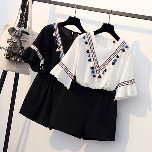 2019 Summer Fashion Two Piece Set Womens Temperament Slim Blouse & Shorts Suit Set Ladies Large Size Sporting Two Piece Set 4XL