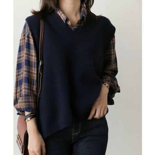 Uego V-neck Knitted Vest Sweater Thicken Women Autumn Winter Outwear pullover Sweater Korea Preppy Style Girls Casual Sweater