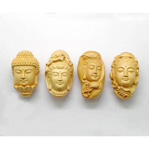 1pcs Natural Boxwood Carved Buddha and Guanyin Wooden Pendant Mala Wood Charm Jewelry Finding DIY Accessories