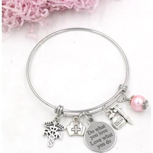 1PC Stainless Steel Bracelet Wire Adjustable Expandble Bangle Medical RN Charm Bracelets Nurse Gift Bangle for Women Jewelry