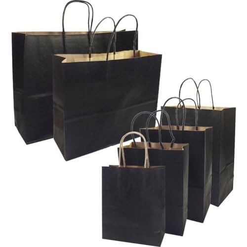 10 Pcs/lot Gift Bags With Handles function High-end Black Paper Versatile 6 Size Recyclable Environmental Protection Bag