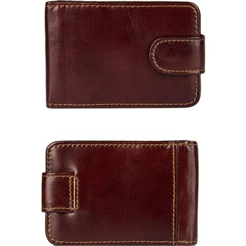 100% Genuine Cow Leather Mini Wallet Coffee RFID Blocking Card Holder ID Card Case R-8121Q