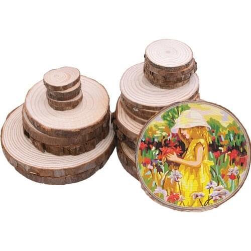 2/5/10Pcs 3-12cm Natural Pine Round Unfinished Wood Slices Circles With Tree Bark Log Discs DIY Crafts Wedding Party Painting