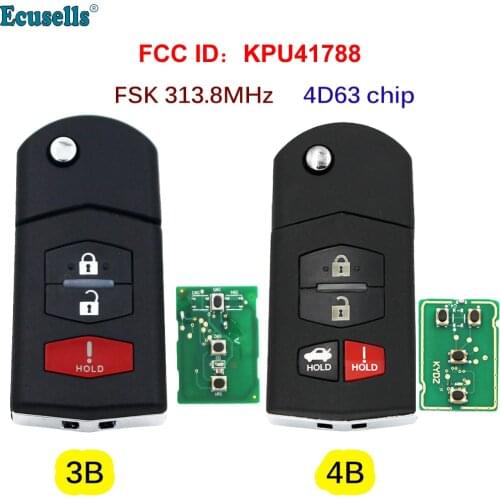 3/4 Buttons Folding Flip Remote Key Fob FSK 313.8MHZ with ID83 / 4D63 80bits Chip for Mazda M6 M2 2 6 RX-8 FCCID KPU41788