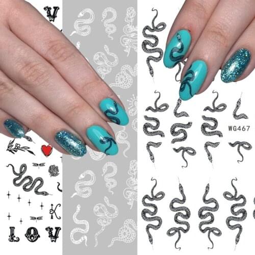 3D Snake Nail Sticker Colorful Dragon Black White Snake Lasting Multicolor Decals Fashion Design Charm Nails Art Decoration