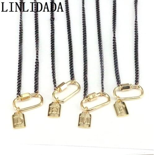 5Pcs 2020 Popular Screw Clasp with initial Letter Pendant Black Color Fashion Link Chain Chocker Necklace