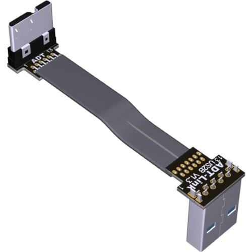 ADT-Link USB 3.0 Micro B to Type-A 90 Degree Adapter 15cm FPC Ribbon Flat USB3.0 5Gbps Cable Male to Female for FPV Drone Aerial
