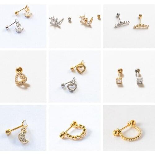 BOAKO Pendientes Plata 925 Earrings For Women 1Pcs Lovely Heart Stud Earrings Cartilage Jewelry Ear Piercing Natural Серьги #20