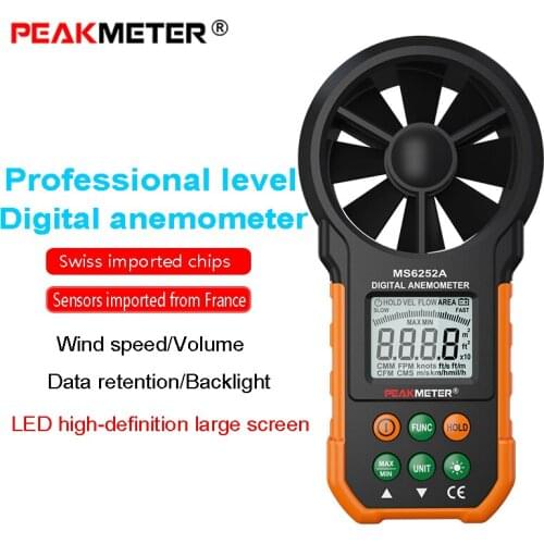 Digital Anemometer Handheld Wind Speed Temperature Meter for Measuring Air Velocity Range 0-30m/s with LCD Backlight PM6252A
