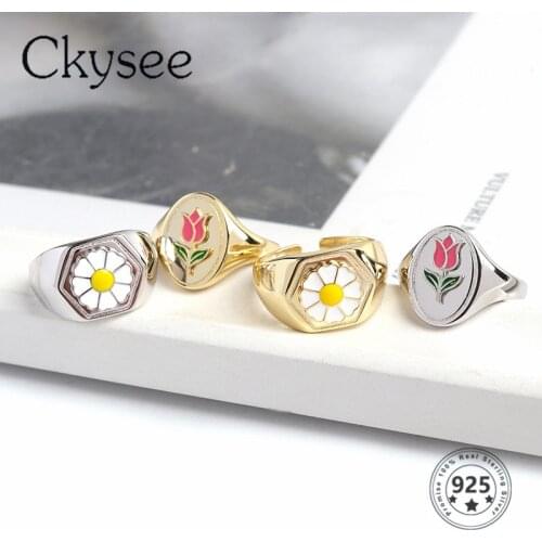 Ckysee Vintage Palace Style 100% 925 Silver Rings For Woman Fashion Jewelry Adjustable Opening Rose Flower Rings 2020 Trend
