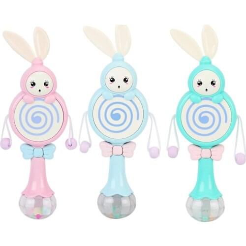 Baby Toy Music Rabbit Rattle Puzzle Early Education Appease Newborn Enlightenment Teething Stick Soft Teeth Glue Light Handbell