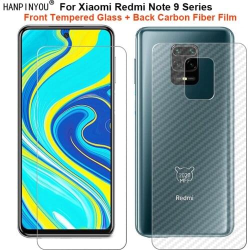 For Xiaomi Redmi Note 9S 9 Note9 Pro Max 1 Set = Soft Back Carbon Fiber Film + Ultra Thin Tempered Glass Front Screen Protector