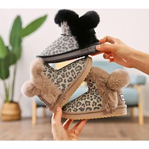 Dolakids 2020 Winter New Childrens Shoes Snow Boots Baby Cotton Boots Leopard Rabbit Hair Shoes for Girls