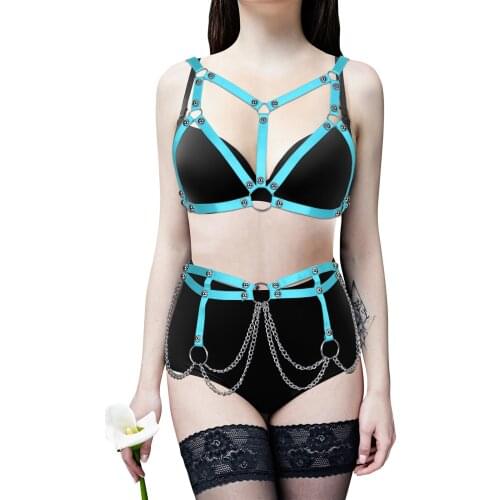 Gothic Style Punk Hollow Bra Full Body Harajuku Exotic Sets Sexy Lingerie Porn Women Fetish Dress Harness Fashion Dance Costume