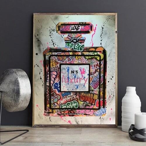 Graffiti Modern Art Perfume Bottle Fashion Canvas Painting Luxury Poster and Print Wall Art Picture for Living Room Decoration