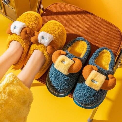 Cotton Slippers Female Plush Cute Cartoon Winter Home Thick-soled Anti-skid Warm Winter Indoor Plus Velvet Women